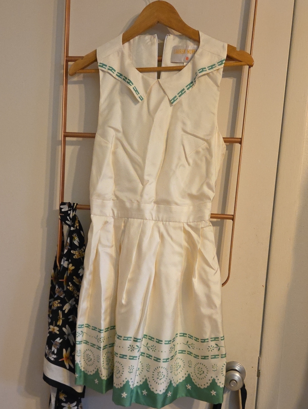 Anthropologie Lauren Moffatt White Sleeveless Dress with Green Border Detail